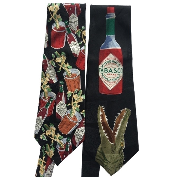 TABASCO Novelty Neckties Ties 100% Silk Made USA Lot 7 Graphic Hot Sauce Vintage - Picture 9 of 15